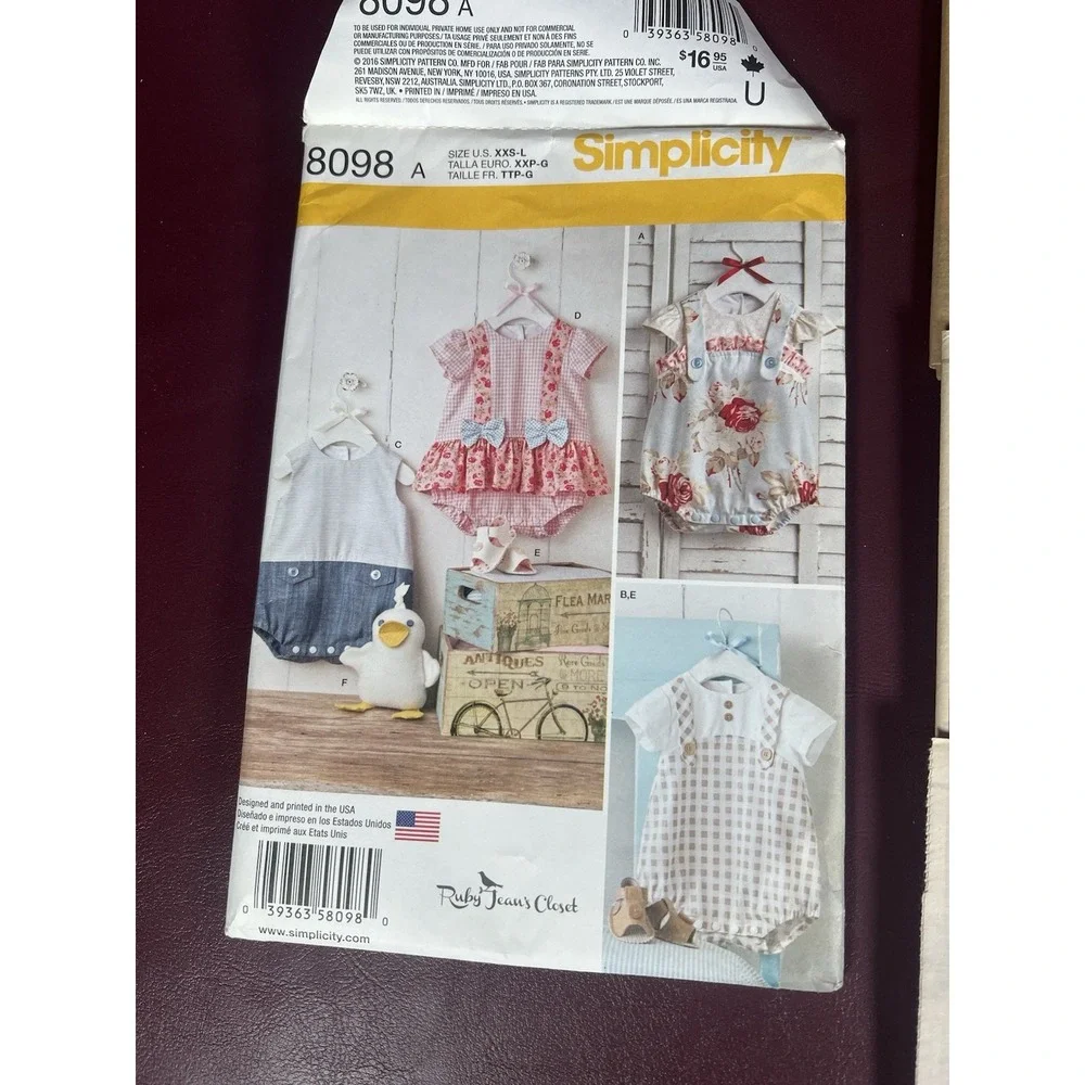 Simplicity 8098A‎ Infant Dress Sundress Jumper Size XXS-L Unused